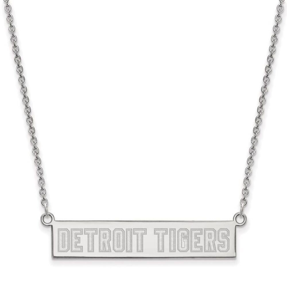 Sterling Silver MLB Detroit Tigers Small Bar Necklace, 18 Inch